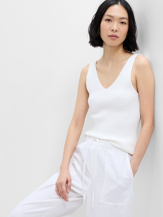 View large product image 1 of 2. Ribbed V-Neck Sweater Tank Top