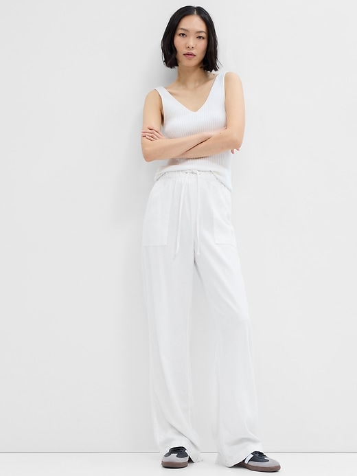 Image number 1 showing, Linen-Blend Wide-Leg Pull-On Pants