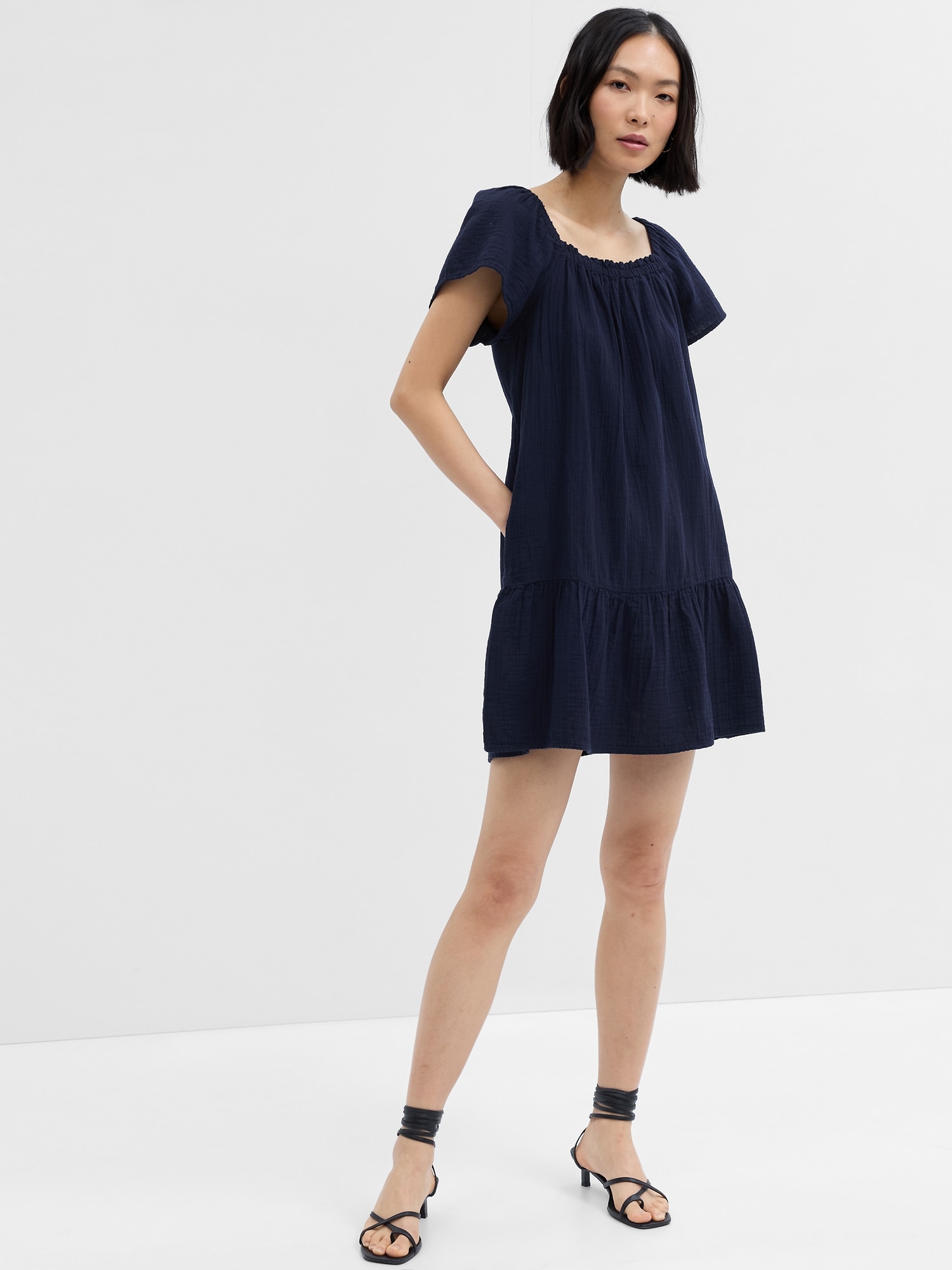 Gauze Squareneck Mini Dress