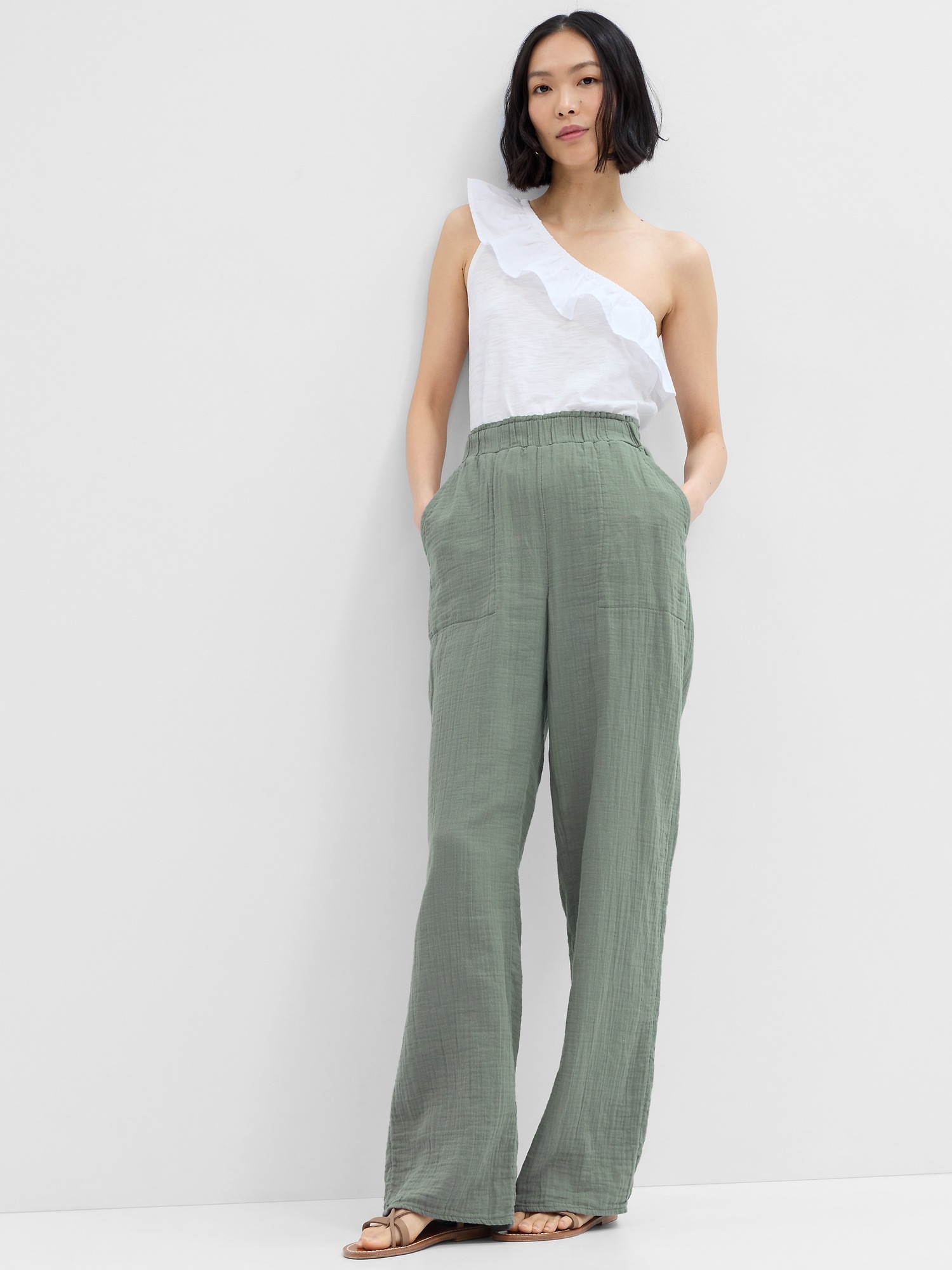 Mid Rise Gauze Pull-On Pants