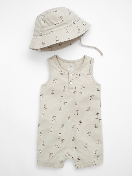 View large product image 1 of 3. Baby Henley Romper Two-Piece Outfit Set