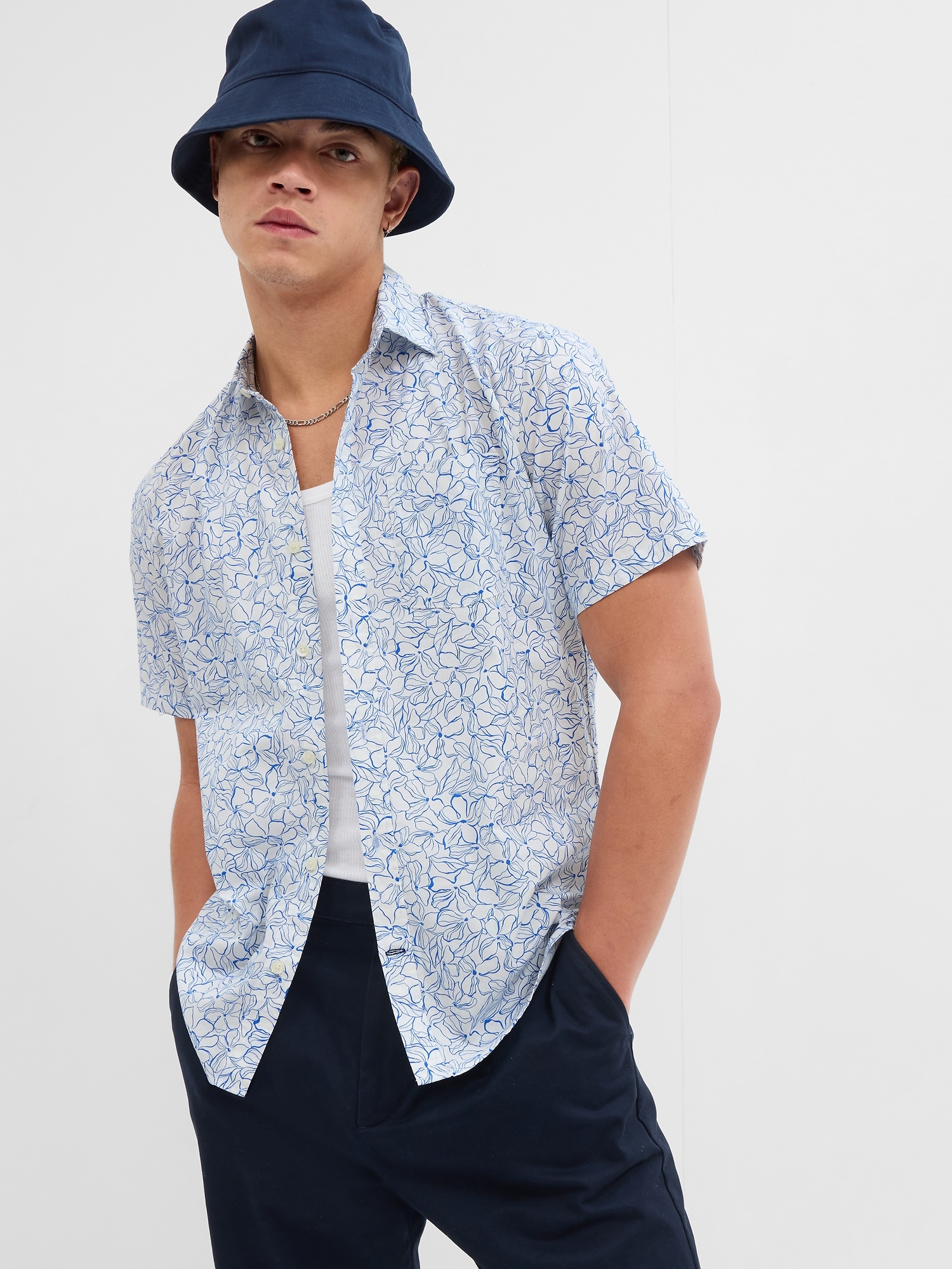 Stretch Poplin Shirt in Slim Fit