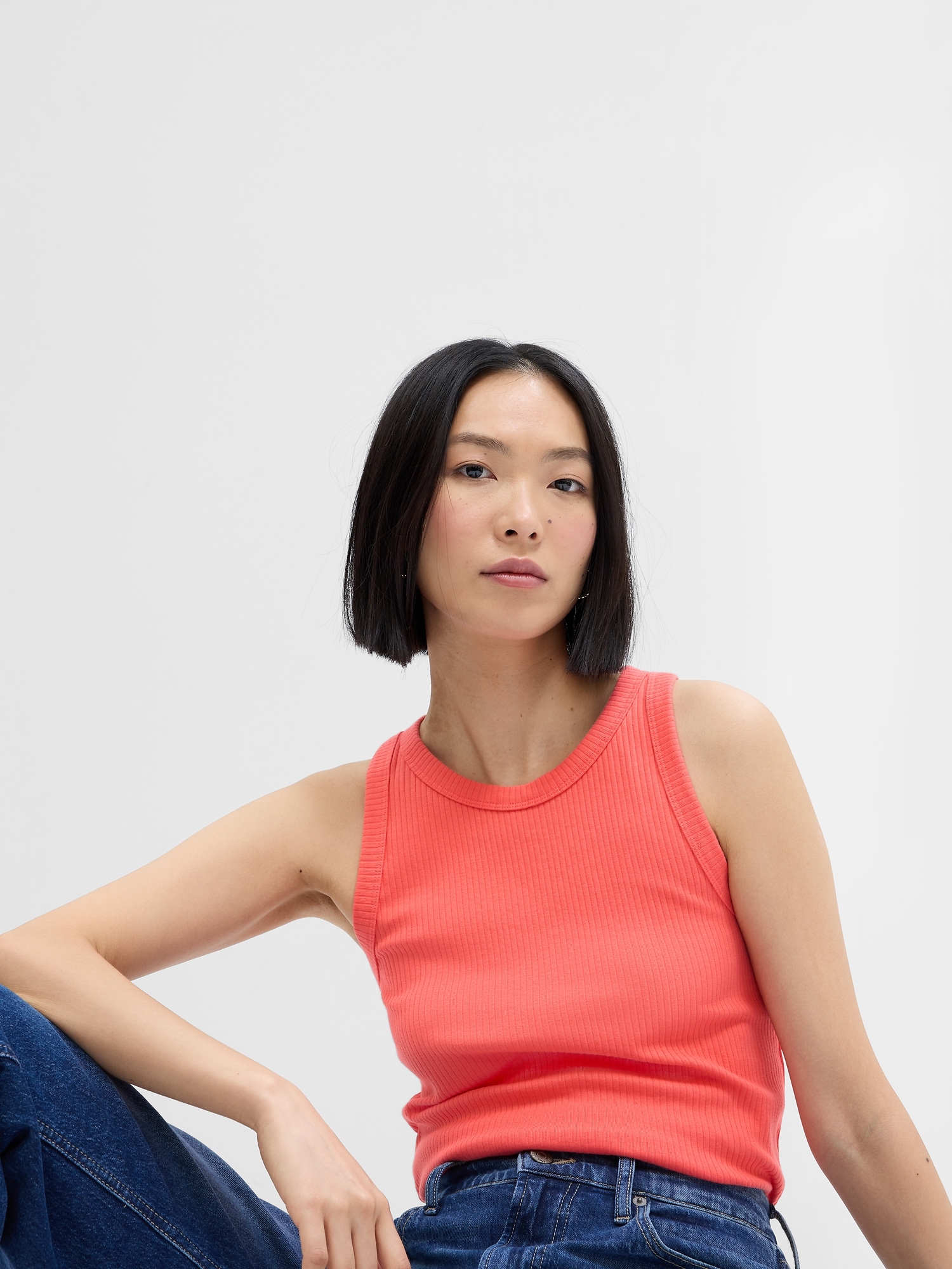 Ribbed High Neck Tank