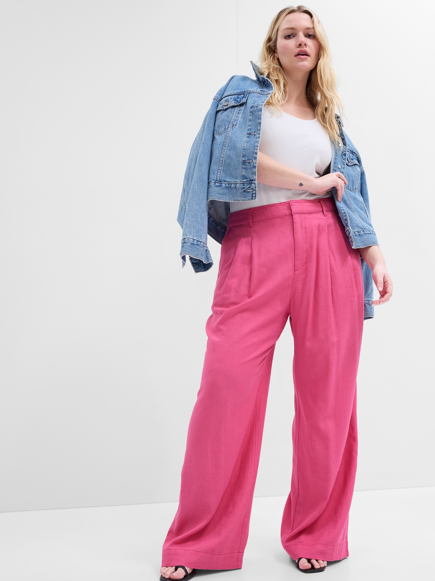 Wide-leg Twill Pants - Pink - Ladies