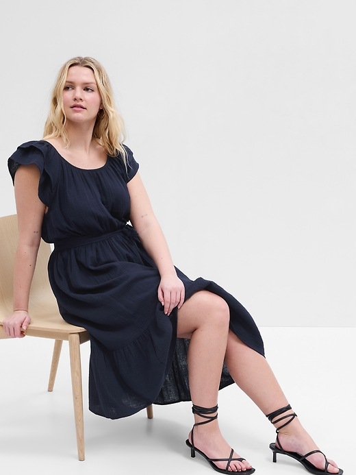 Image number 4 showing, Gauze Flutter Sleeve Midi Dress