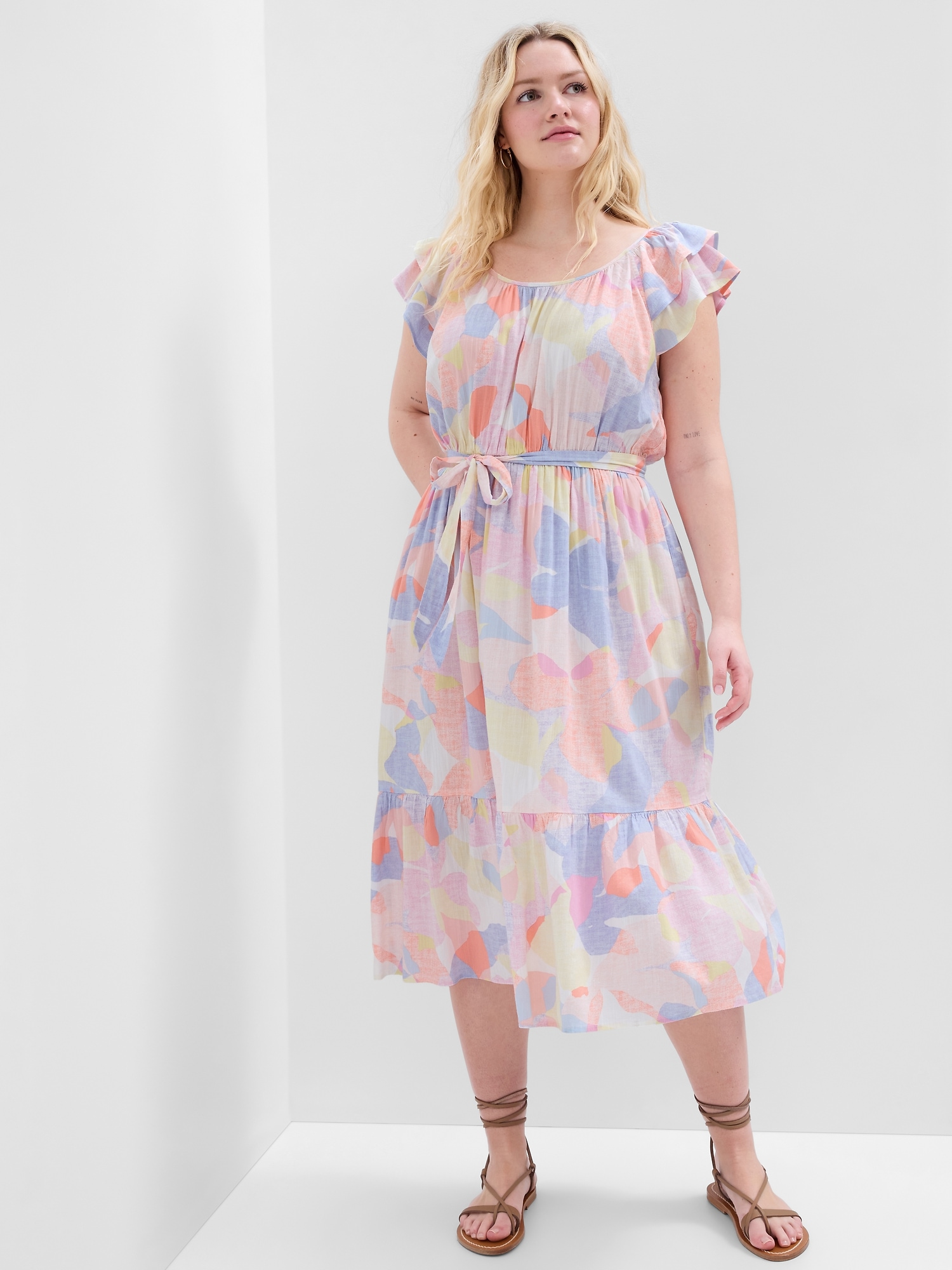 Print Flutter Sleeve Midi Dress | Gap Factory