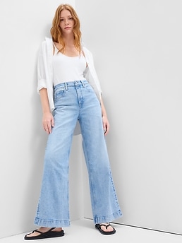 High Rise Wide-Leg Crop Jeans with Washwell | Gap Factory