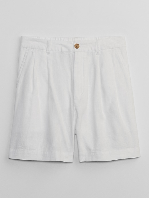 Image number 5 showing, 5" High Rise Pleated Linen Shorts with Washwell