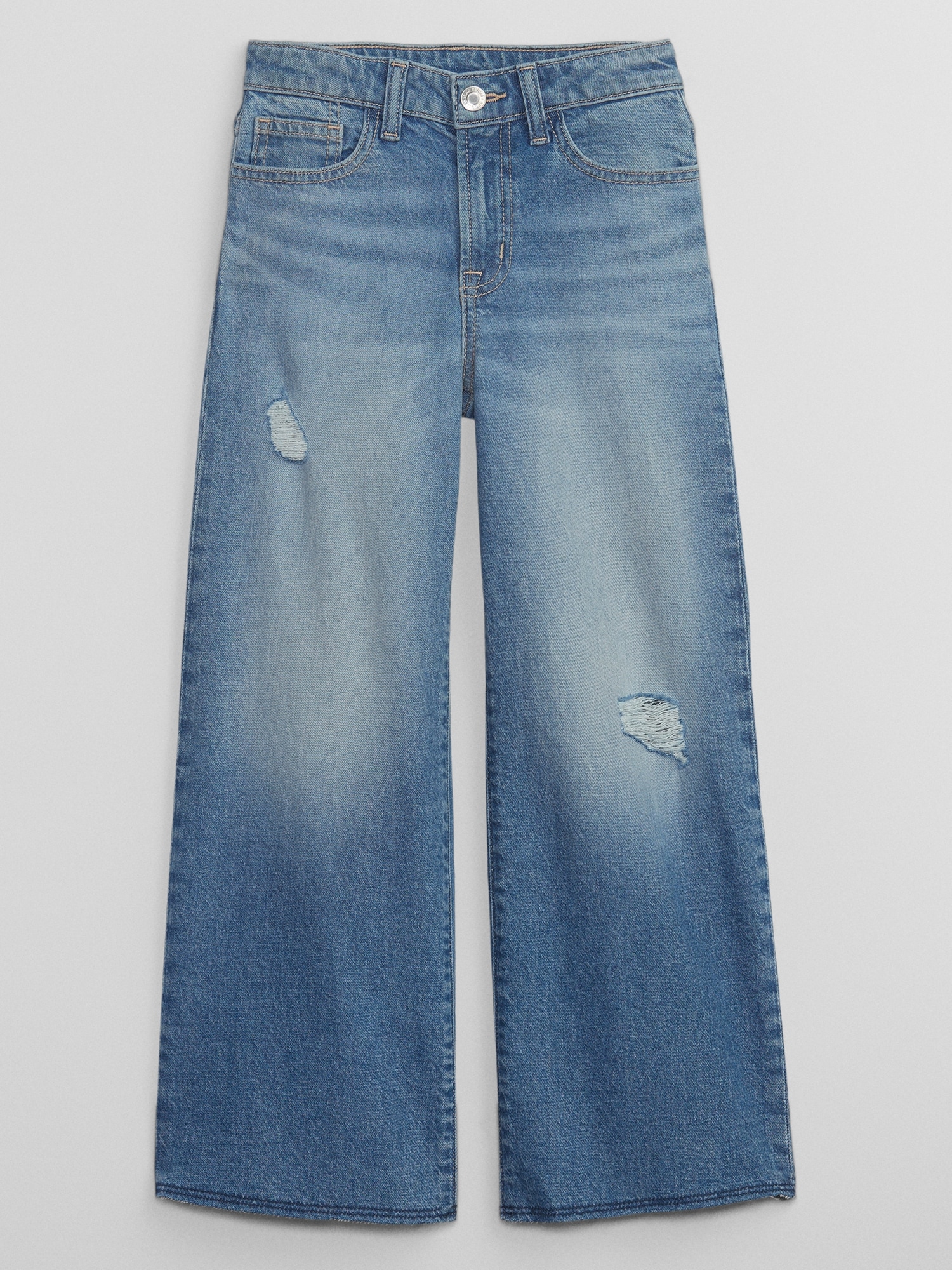 Kids High Rise Destructed Wide-Leg Jeans with Washwell
