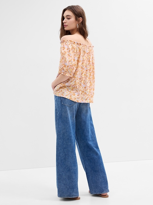Image number 2 showing, Relaxed Print Boatneck Puff Sleeve Top