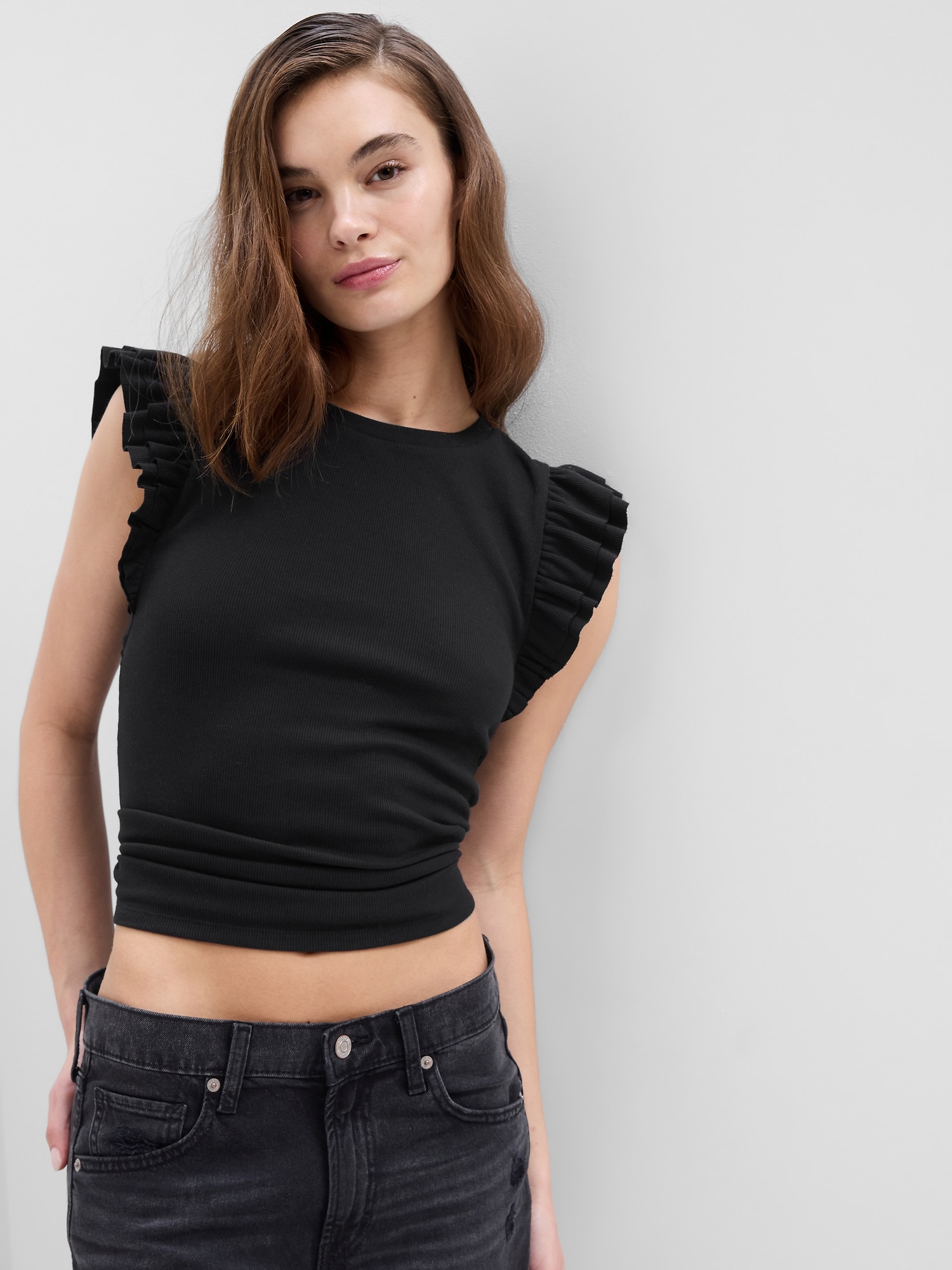 Ribbed Flutter Sleeve Top