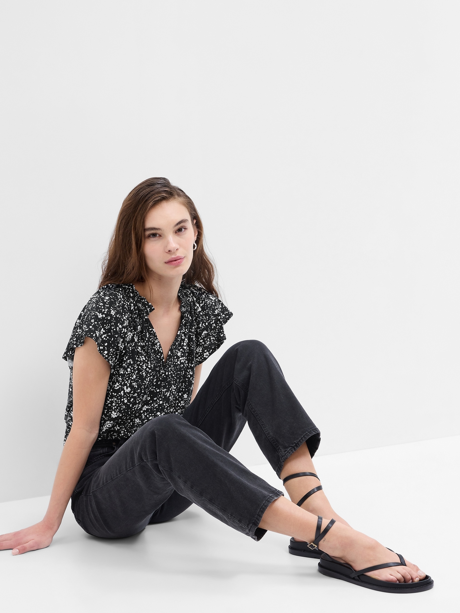 Relaxed Print Splitneck Top