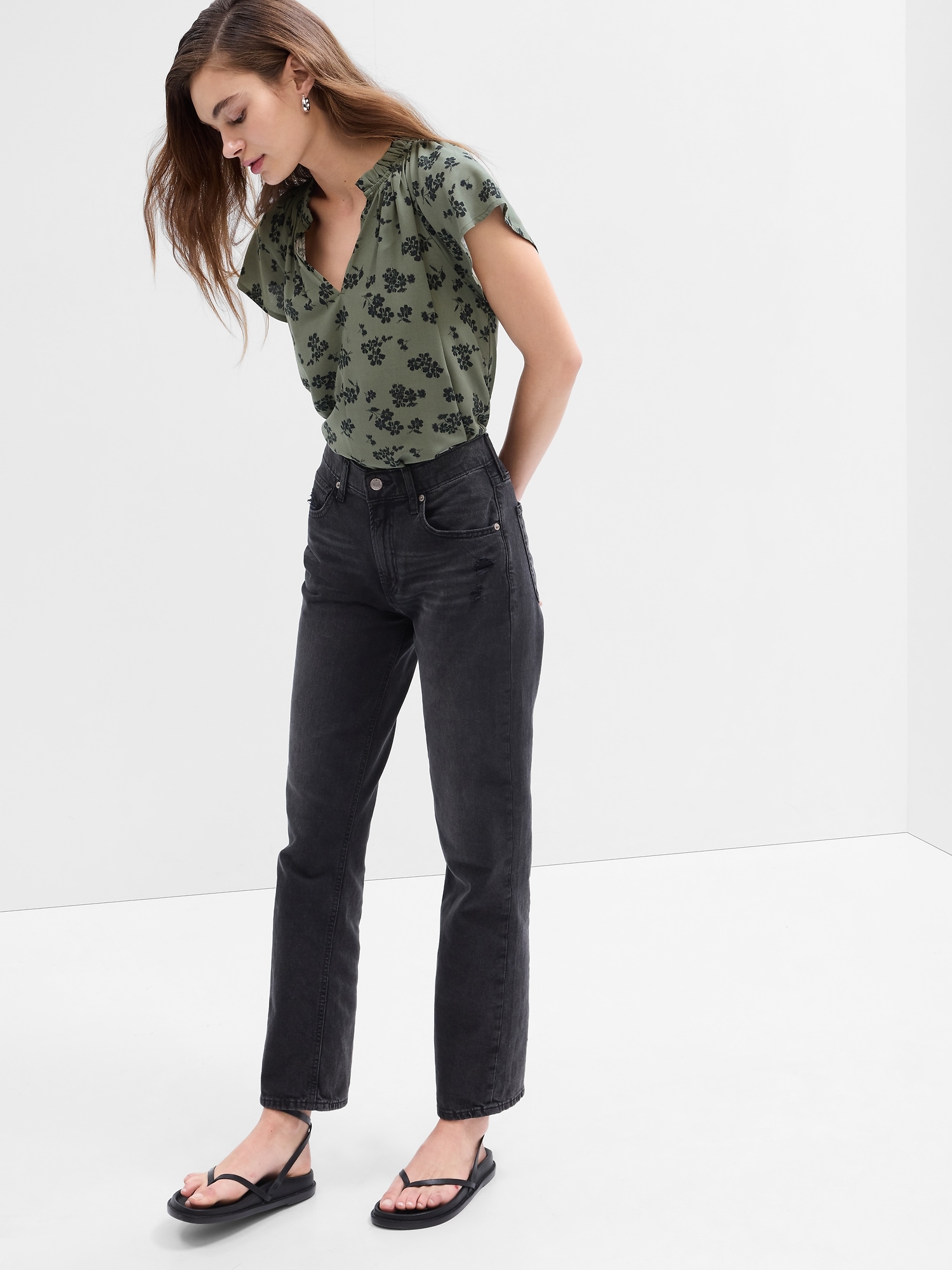 Relaxed Print Splitneck Top