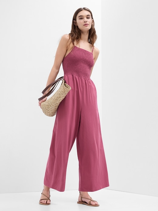 Image number 1 showing, Smocked Wide-Leg Cami Jumpsuit