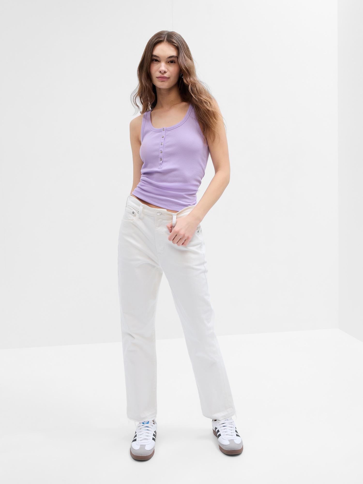 Ribbed Henley Tank Top
