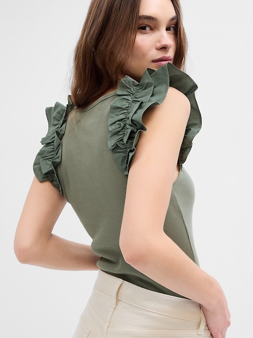 View large product image 2 of 2. Ribbed Ruffle Top
