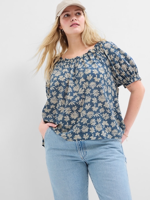 Image number 3 showing, Relaxed Print Boatneck Puff Sleeve Top