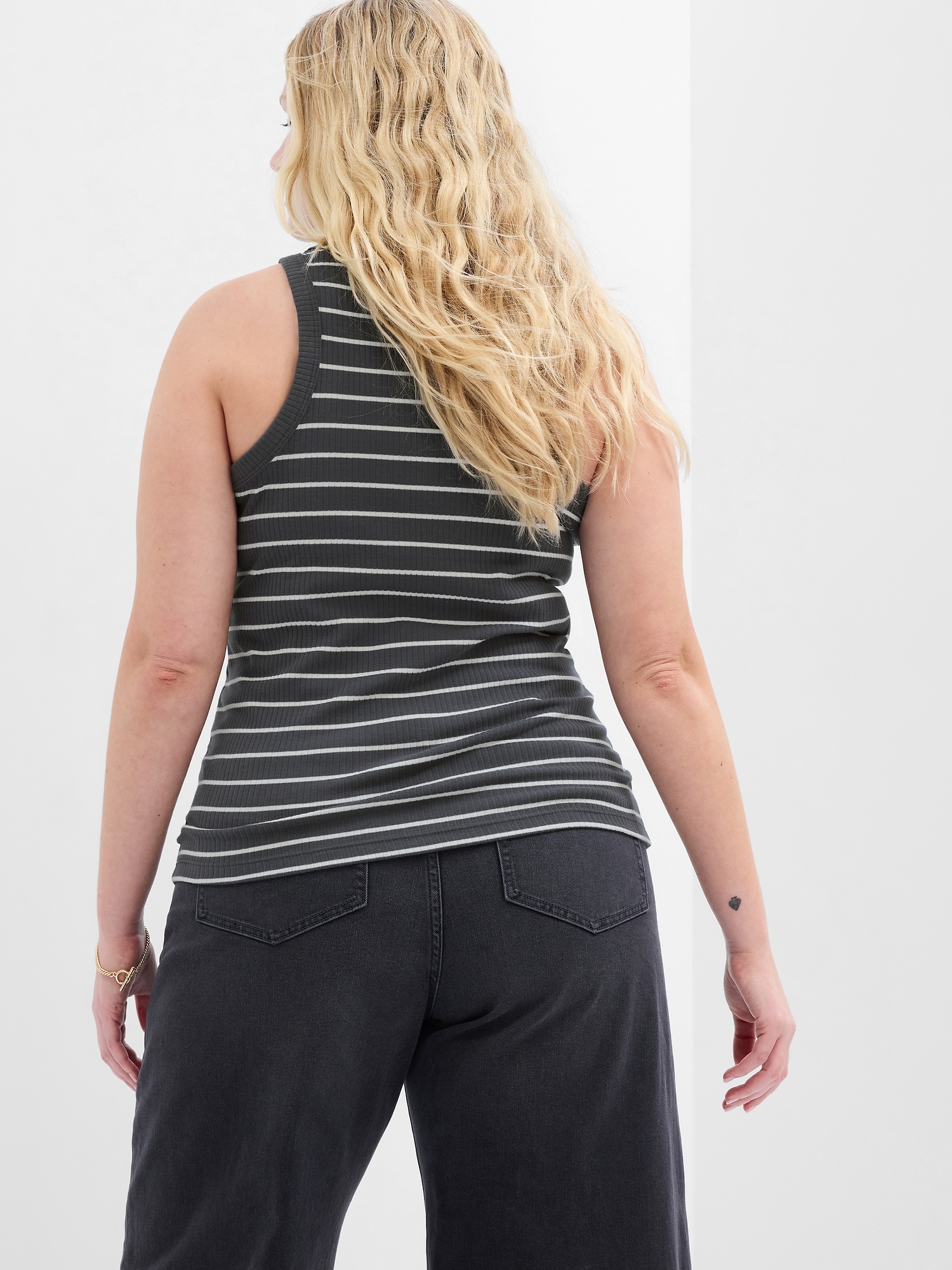 Ribbed Stripe High Neck Tank | Gap Factory