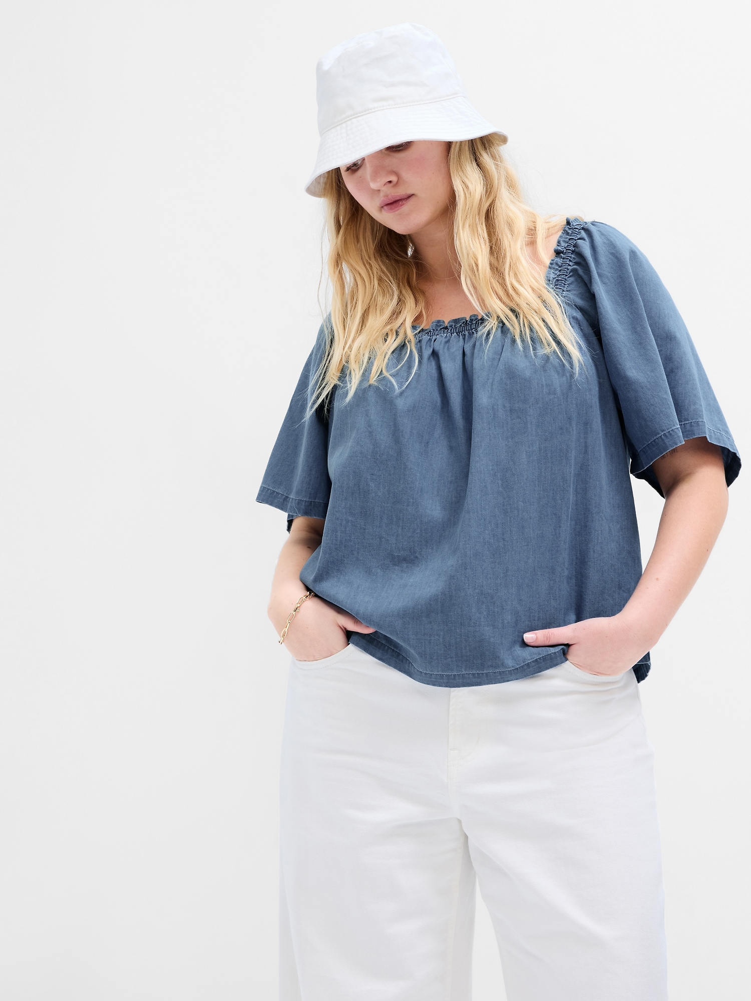 Relaxed Denim Squareneck Top