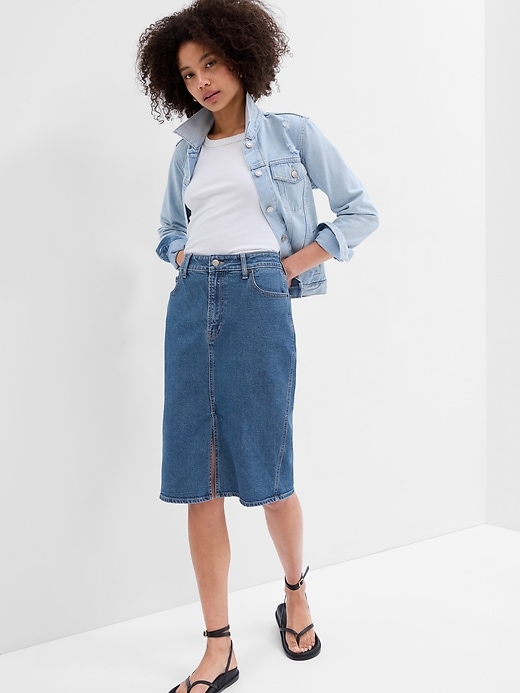 Image number 1 showing, Denim Midi Pencil Skirt with Washwell
