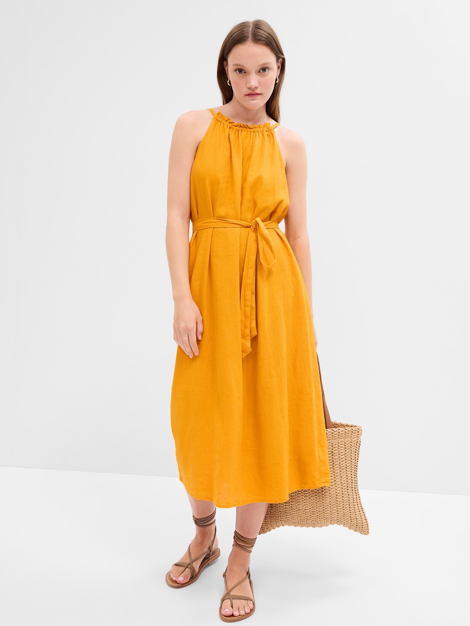 Relaxed Linen Halter Midi Dress