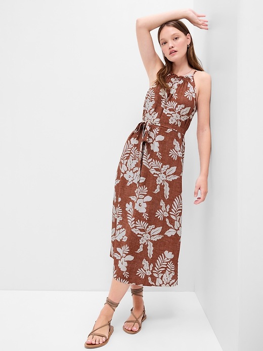 Image number 1 showing, Relaxed Print Halter Midi Dress