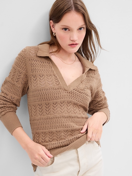 Image number 1 showing, Crochet Collared Sweater