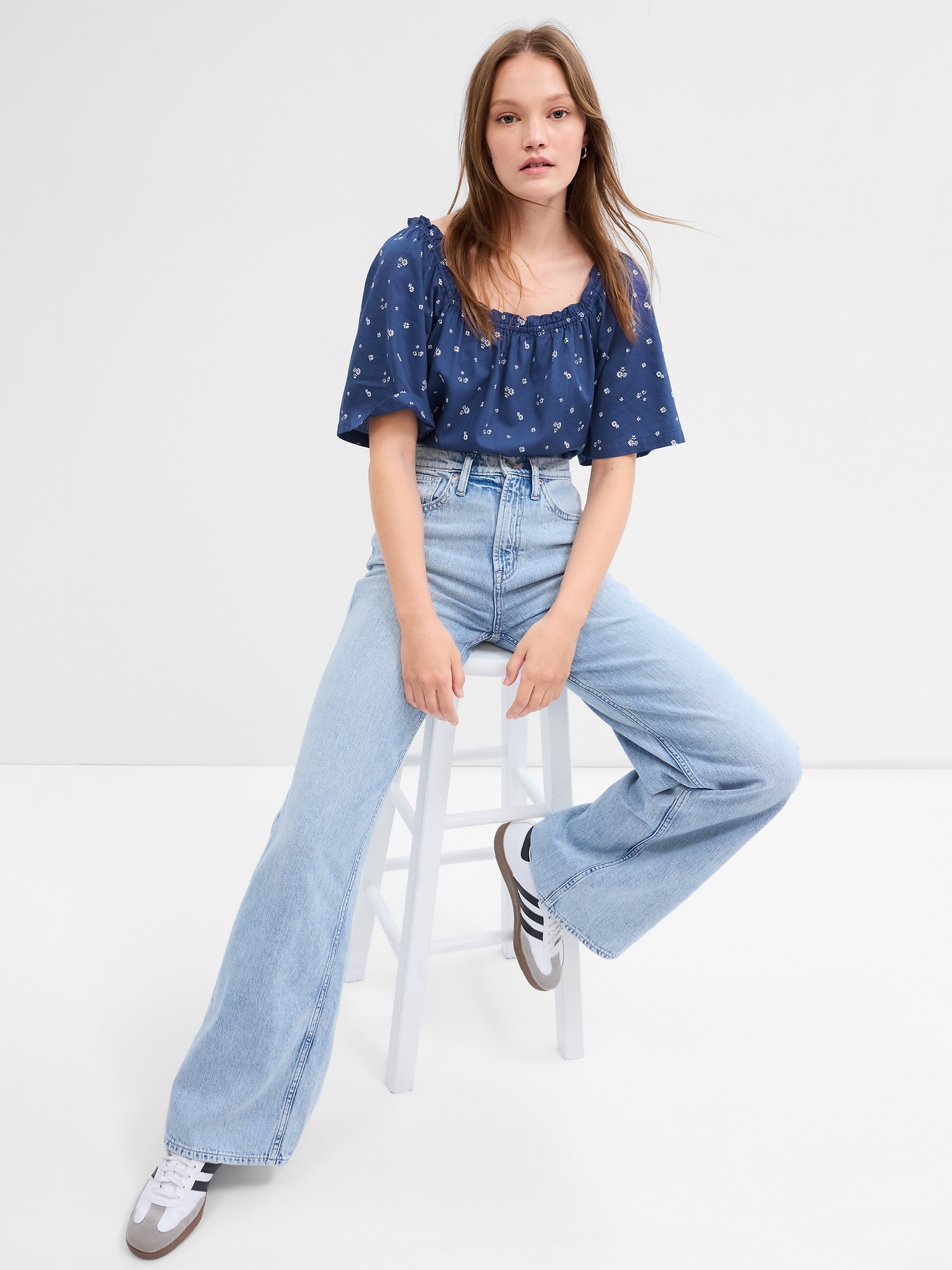 Patou | Grosgrain puff sleeve faille top