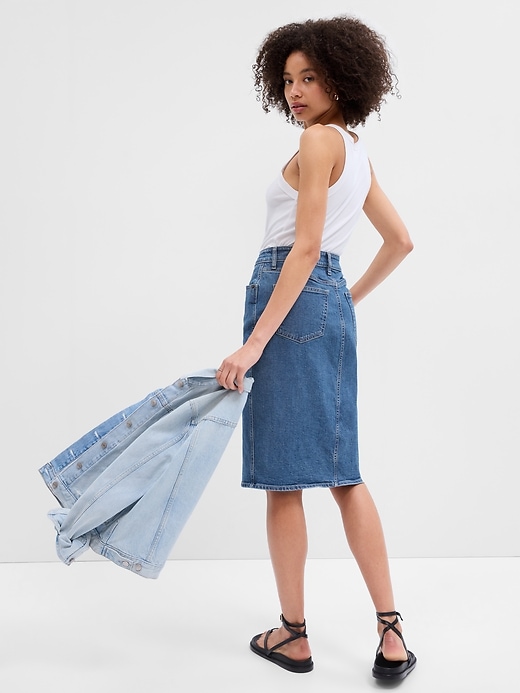 Image number 2 showing, Denim Midi Pencil Skirt with Washwell