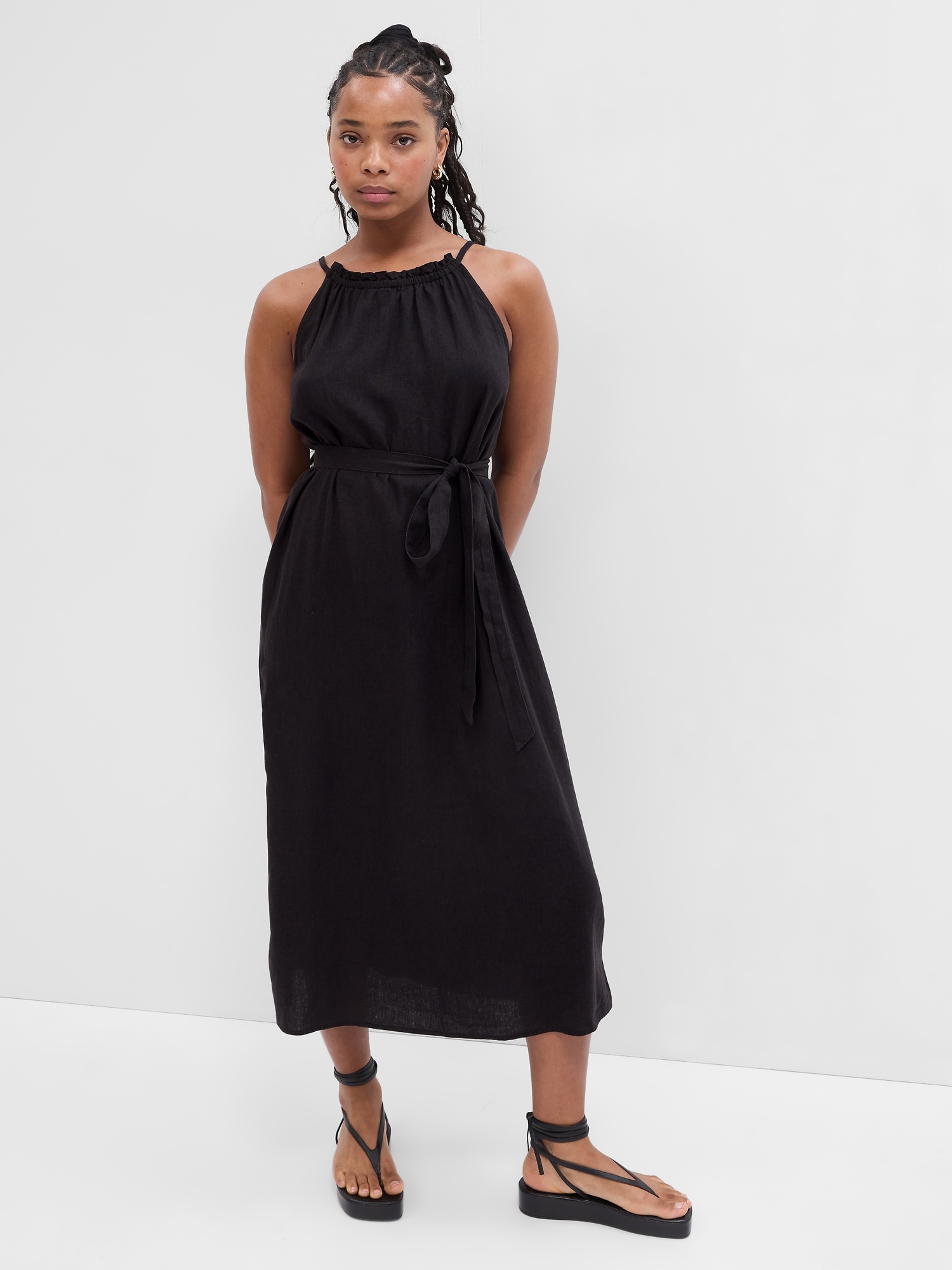 Relaxed Linen Halter Midi Dress | Gap Factory