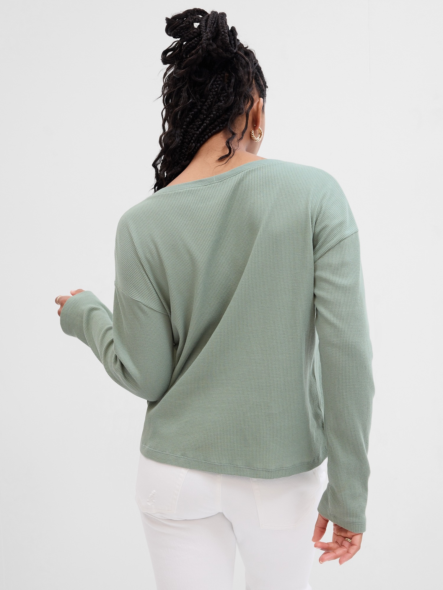 Relaxed WaffleKnit Henley TShirt Gap Factory