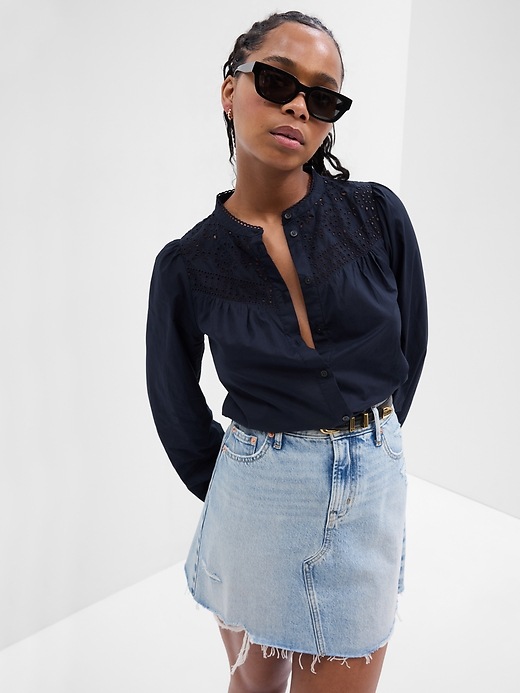 Image number 6 showing, Poplin Eyelet Top