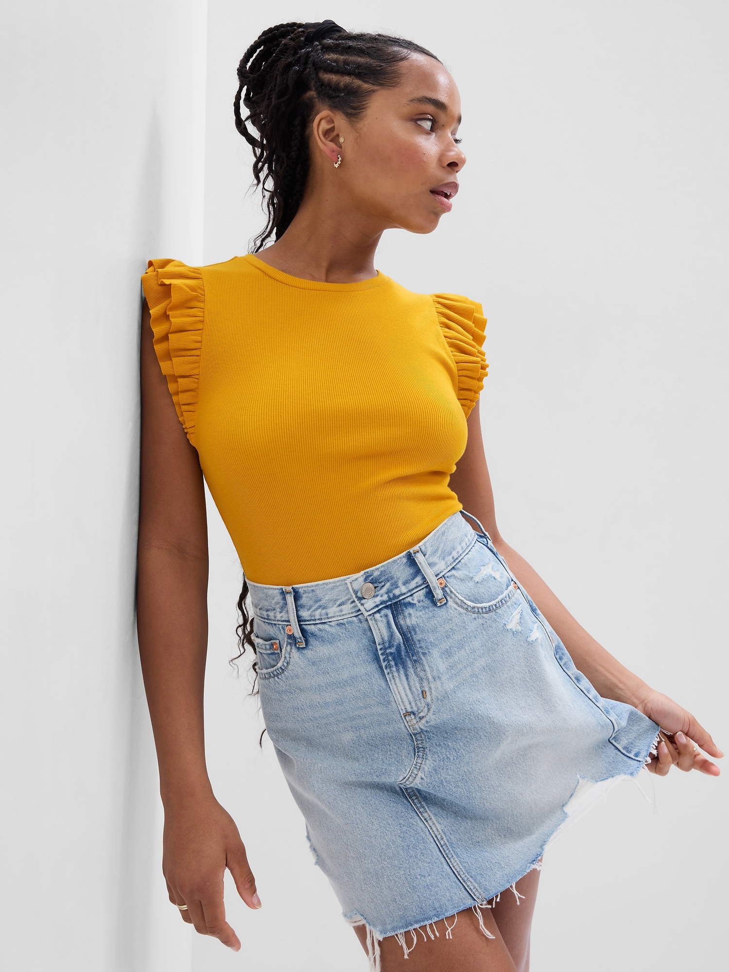 Ribbed Flutter Sleeve Top | Gap Factory
