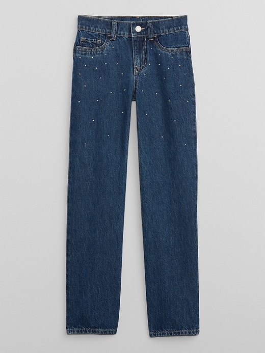 View large product image 1 of 3. Kids Mid Rise Straight Rhinestone Jeans with Washwell