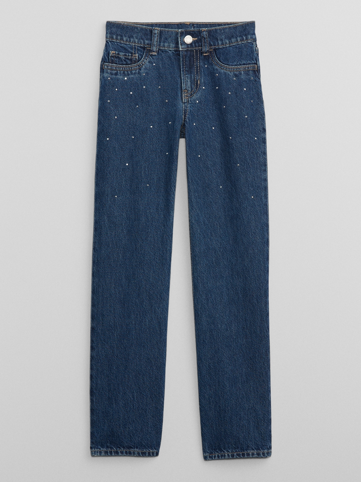 Kids Mid Rise Straight Rhinestone Jeans