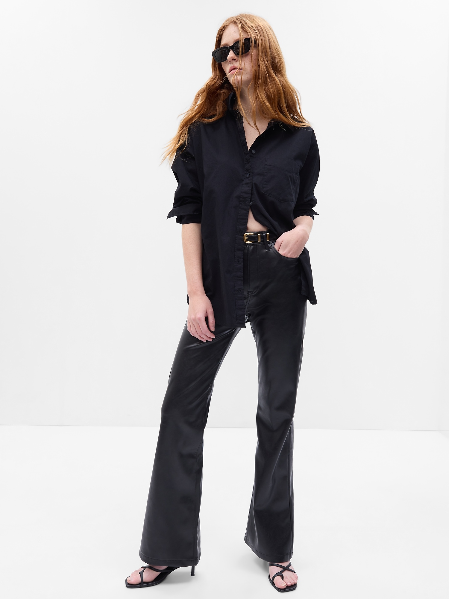 High Rise '70s Flare Vegan-Leather Pants