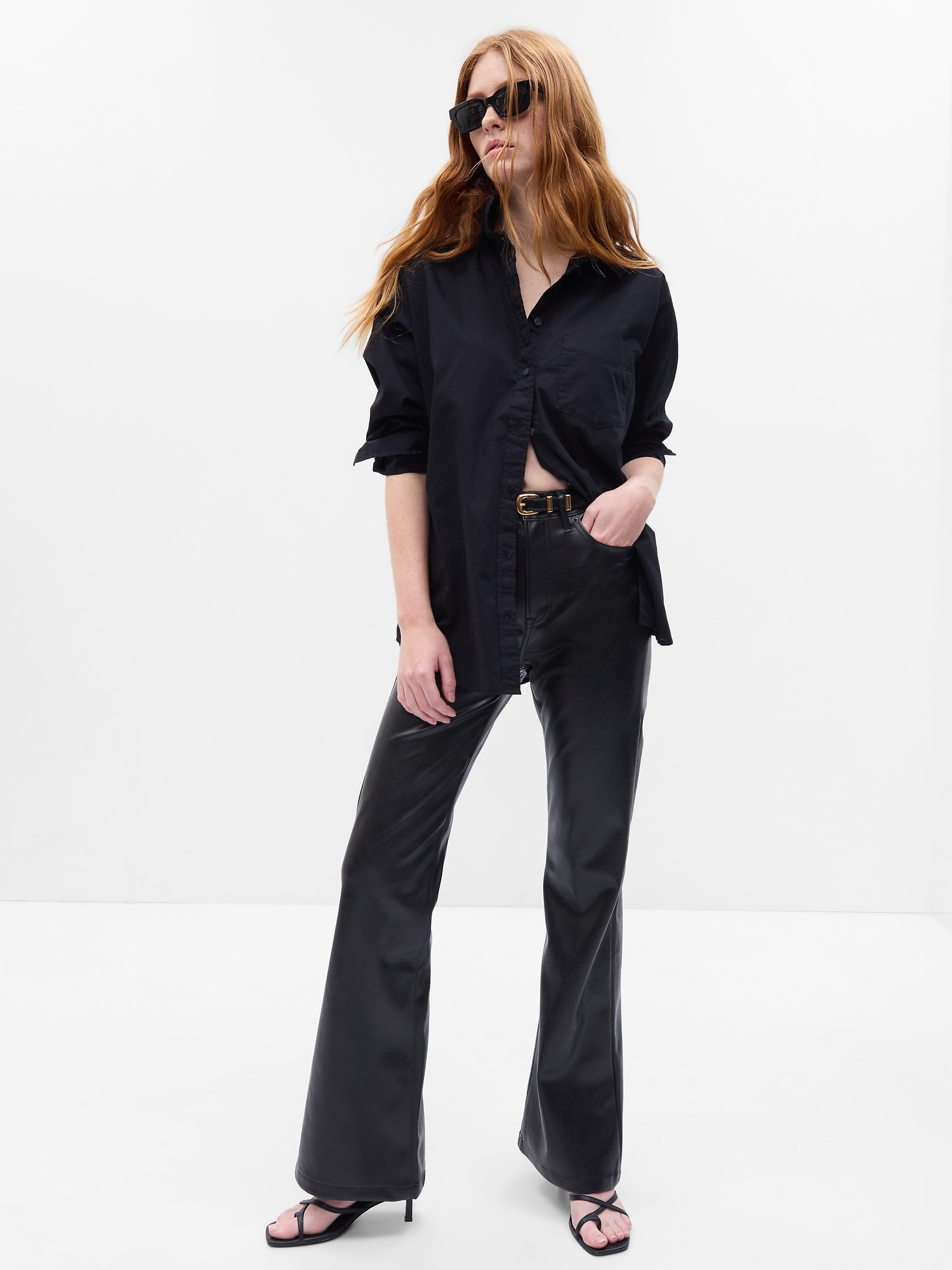 High Rise 70s Flare Vegan-Leather Pants