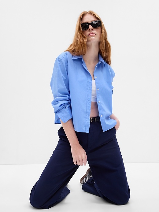 Gap Factory Women's Cropped Poplin Shirt (various sizes in shirting blue)