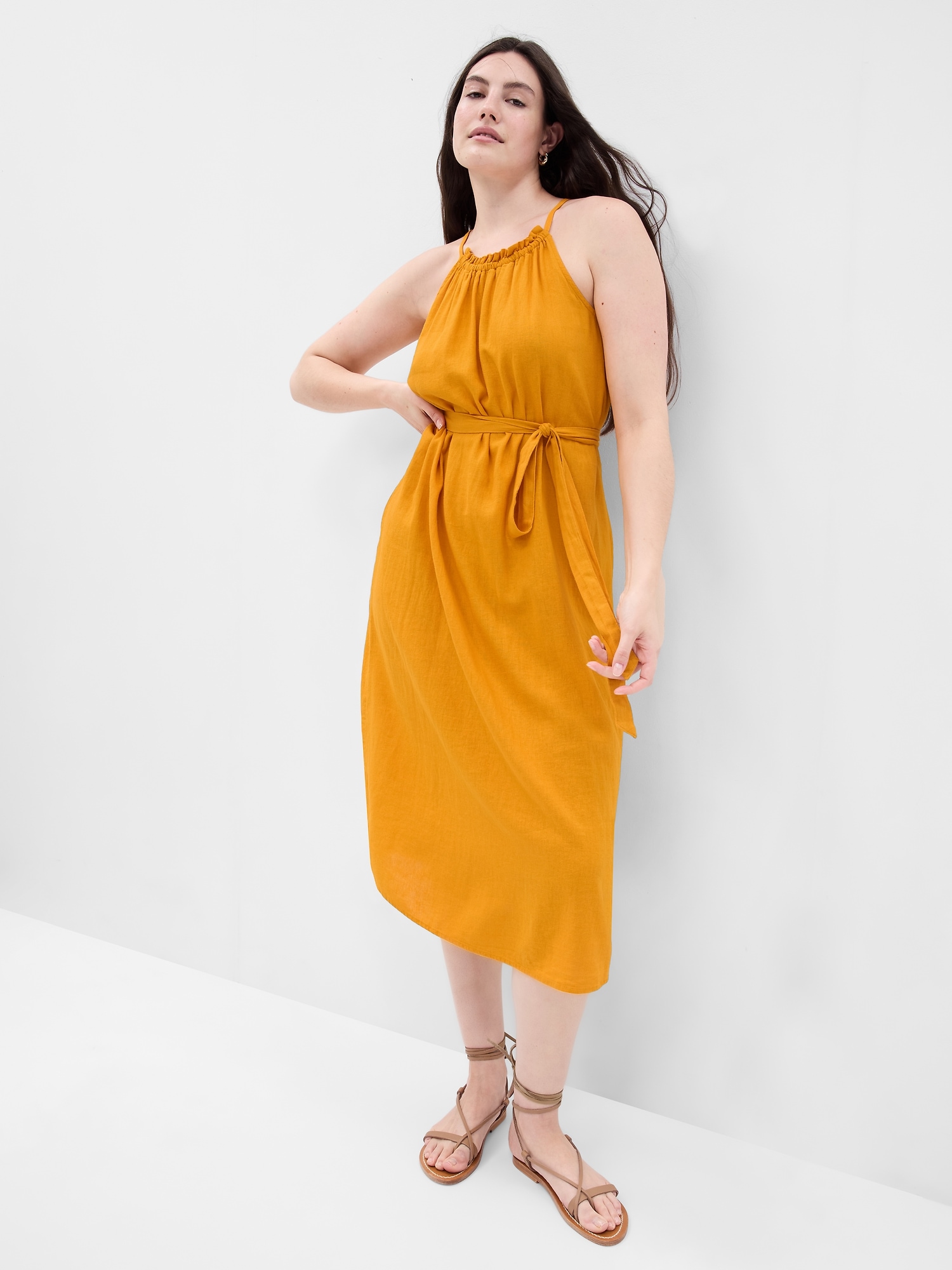 Relaxed Linen Halter Midi Dress Gap Factory