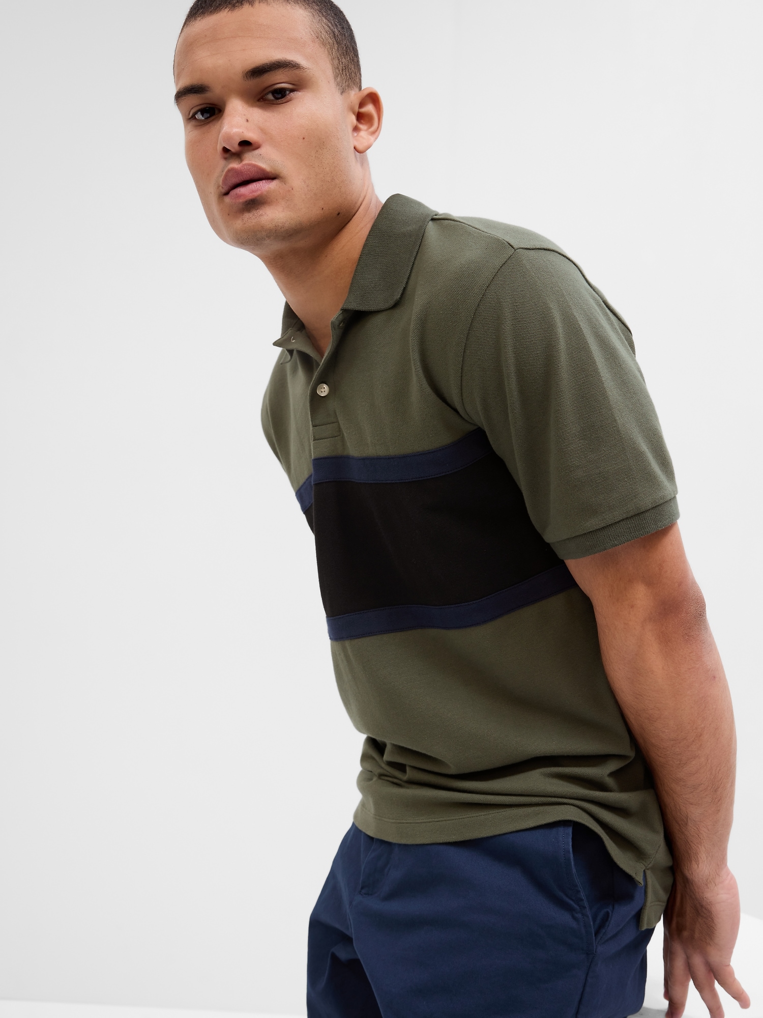 Colorblock Stretch Pique Polo Shirt