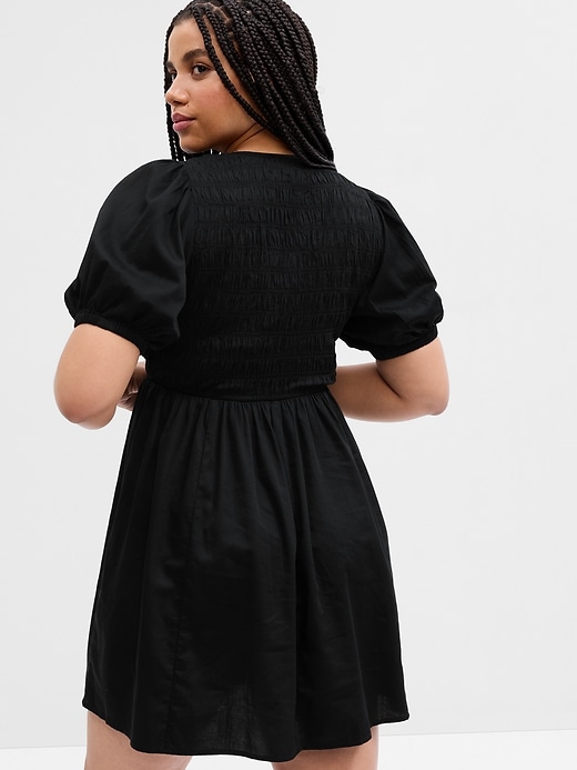 Image number 6 showing, Satin Smocked Puff Sleeve Mini Dress