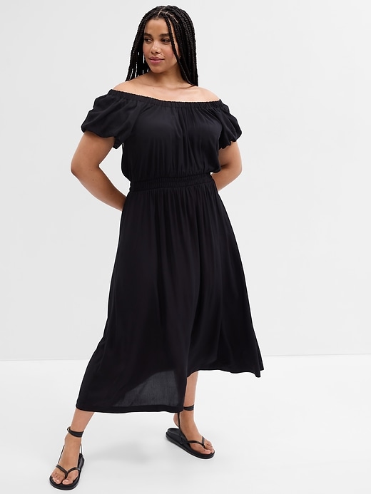 Image number 4 showing, Boatneck Puff Sleeve Midi Dress