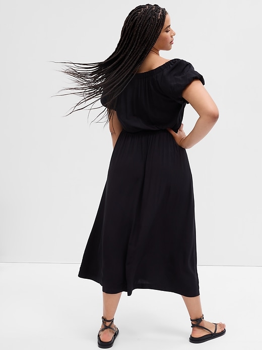 Image number 5 showing, Boatneck Puff Sleeve Midi Dress