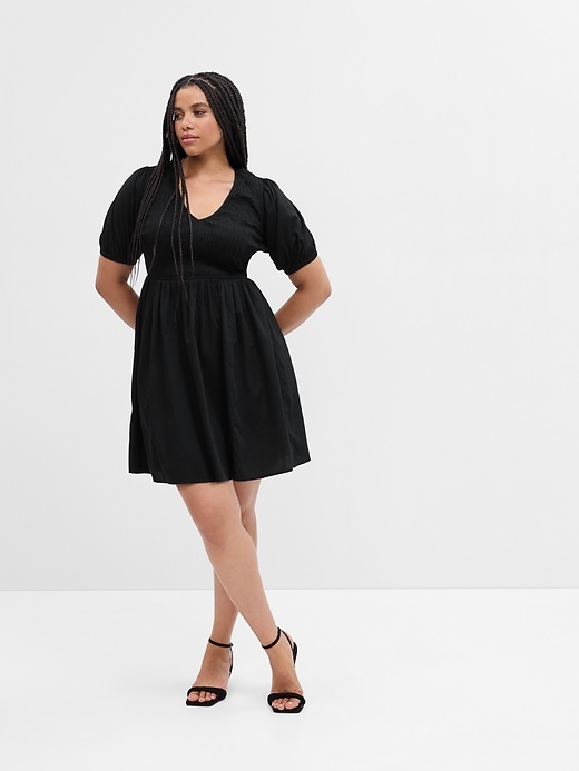 Image number 5 showing, Satin Smocked Puff Sleeve Mini Dress
