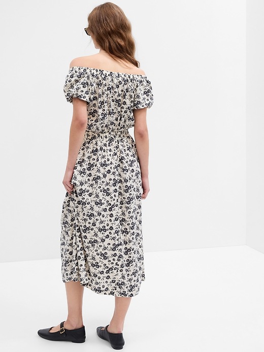 View large product image 2 of 3. Boatneck Puff Sleeve Midi Dress