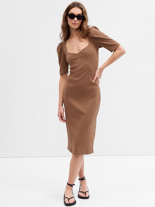 Image number 3 showing, Ribbed Puff Sleeve Midi Dress