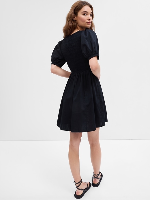 Image number 4 showing, Satin Smocked Puff Sleeve Mini Dress