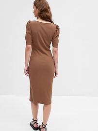 View large product image 3 of 3. Ribbed Puff Sleeve Midi Dress