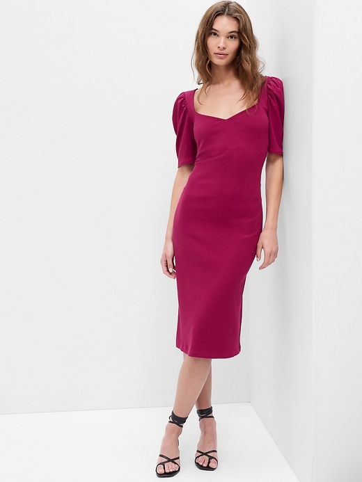 Image number 4 showing, Ribbed Puff Sleeve Midi Dress