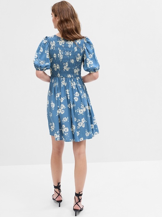 Image number 3 showing, Satin Smocked Puff Sleeve Mini Dress